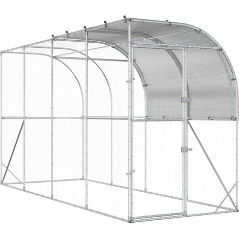 Hühnerstall gegen die Wand Silber 400 x 150 x 215 cm vidaXL