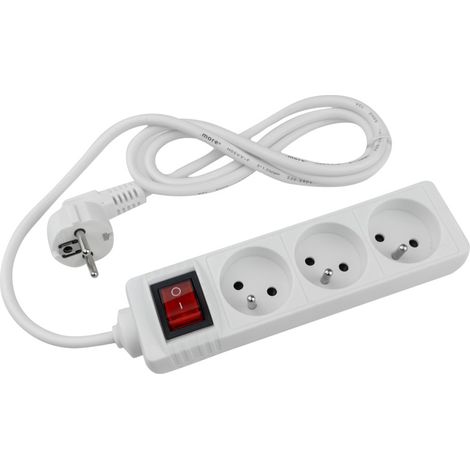 Rallonge 3 prises 1,5 m avec/sans interrupteur blanche