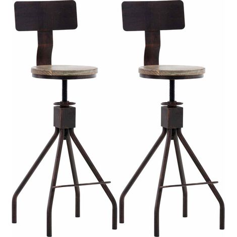 Lot de 2 chaises haute avec repose-pieds avec dossier style industriel – assise bois massif et structure métal bronze 100006489 (1/5)