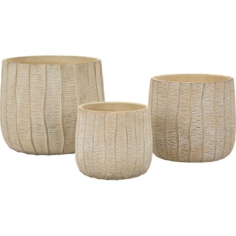 Vaso, Texture Verticale Effetto Legno Diametro Vaso Grande: 26.5, Vaso Medio: 20.5, Vaso Piccolo: 16.5 cm, Beige - Bava (1/5)