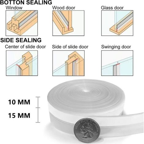 5 Mètres Joint Porte Isolant Bas de Porte Anti Froid Adhésif pour Fenêtres Porte de Douche Bande d'étanchéité Auto-adhésive de Silicone Stop Bruit et Poussière (1/3)
