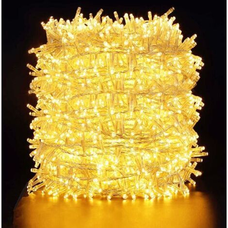 Guirlande lumineuse extra longue de 100 m 500 LED, Quntis extérieur intérieur étanche avec 8 modes, guirlande lumineuse enfichable fil clair blanc chaud pour la décoration d'arbre d'été (1/4)