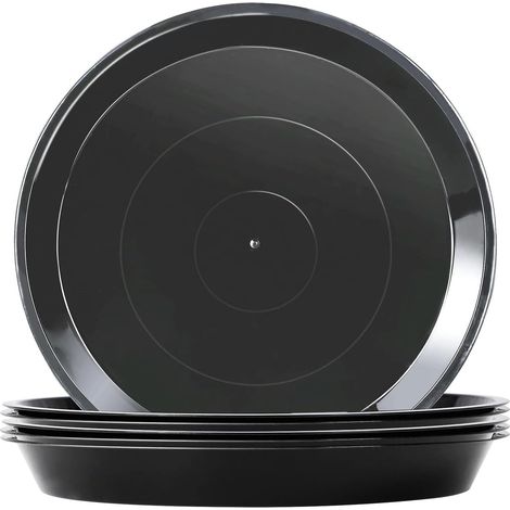 Lot de 5 soucoupes en plastique pour pots de fleurs, 30 cm, pour plantes d'intérieur et d'extérieur, noir (1/5)