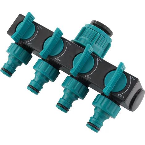BEBUSINGOTO Sprinklerschlauchanschluss 4 Ausgänge, Verteiler Bewässerungsanschluss Verlängerungshahn Adapter Wasserhahn Nase Wahlschalter für Garten Gewächshaus Gemüsegarten Rasen (1/5)