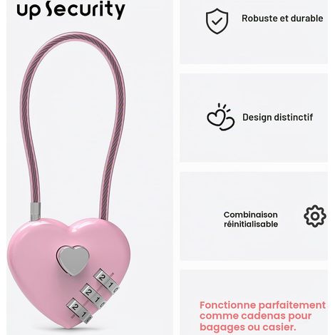 Petit cadenas pour casier, câble antivol code, rose, pour bagages/valise/gym/sac/armoire/boîte/clôture.