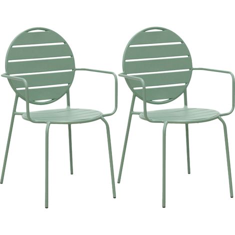 Lot de 2 fauteuils de jardin dossier rond en métal vert - BACA