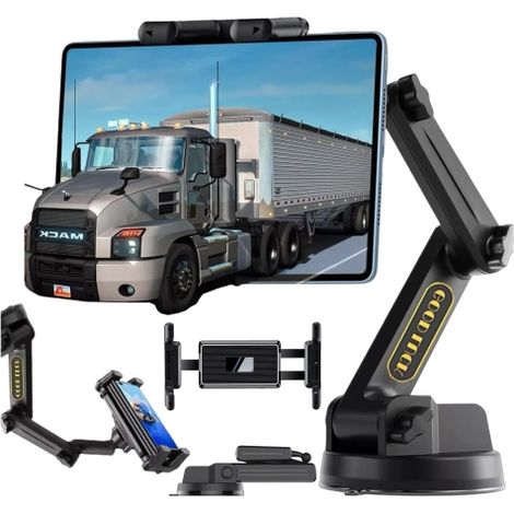 Soporte para coche para tablet, teléfono de 10,1" para camión, autobús, excavadora, coche, 43 cm de largo, para parabrisas, cabina, Alogy, negro (1/4)