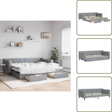 The Living Store Tagesbett Ausziehbar mit Schubladen Hellgrau 90x200 cm Stoff - Schlafsofa - Gästebett - Tagesbett - Doppelbett - Wohnzimmer Möbel (1/5)