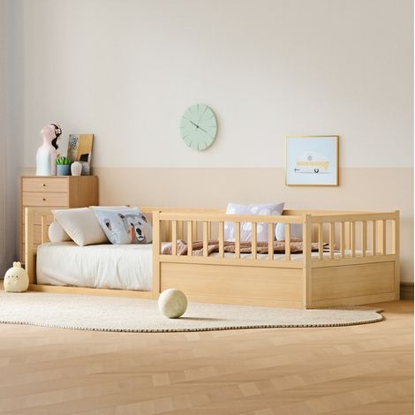 Cama infantil Montessori con barandillas pino natural OKMYHOME (1/5)