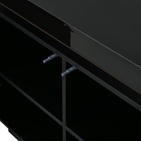 Armoire moderne pour le salon. Meuble de rangement avec deux portes et trois tiroirs. Finition brillante. Armoire équipée d’un éclairage LED. Sans poignées. Dimensions : 140x35x72,5 cm. Couleur : noir (1/5)