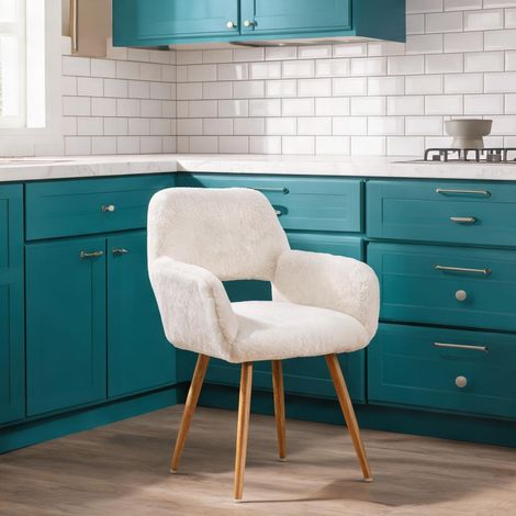 Chaise de salle à manger en fausse fourrure blanche piètement (1/5)