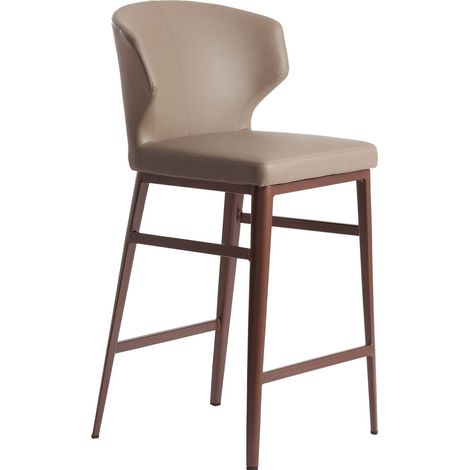 Tabouret rembourré en simili avec pieds acier inoxydable - Marron, vison (1/5)