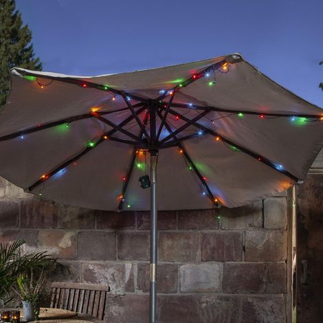 Outdoor-Lichterkette ,Akku' mit Batterie + Timer, 8 Stränge, 64 Mini LEDs in bunt, wetterfest, 270x140cm (1/5)