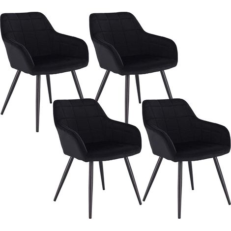 Woltu – Lot de 4 chaises de salle à manger avec accoudoirs – Velours noir – Pieds en métal – Hauteur 81cm – Confort ergonomique