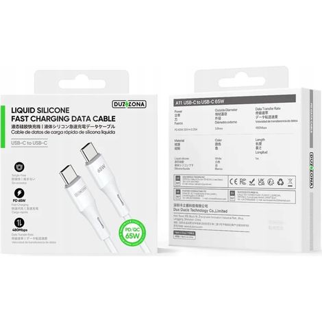 Cavo da USB-C a USB-C, ricarica rapida PD QC3.0 da 65 W, 1 m, in silicone bianco. (1/5)