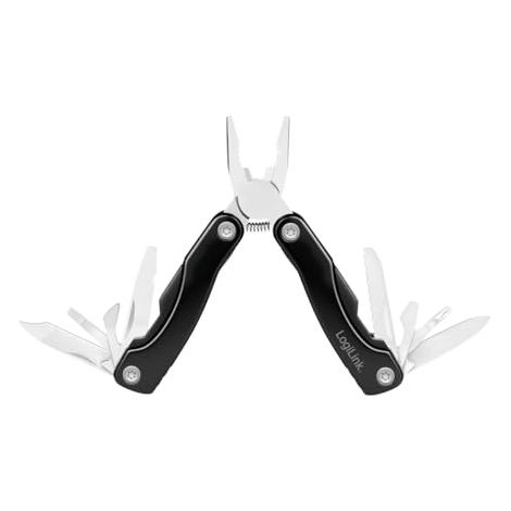 LogiLink Multiherramienta 11 en 1 para agarrar, cortar, abrir, atornillar, girar y limar, incluye funda de nailon con trabilla para cinturón