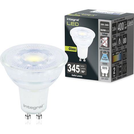Integral Ampoule LED GU10 10 PACK lumière du jour froide 6500K, 400LM, 3,6W (équivalent à W50) non dimmable - Efficace en énergie et idéale pour les spots et projecteurs dans les salles de bains (1/5)