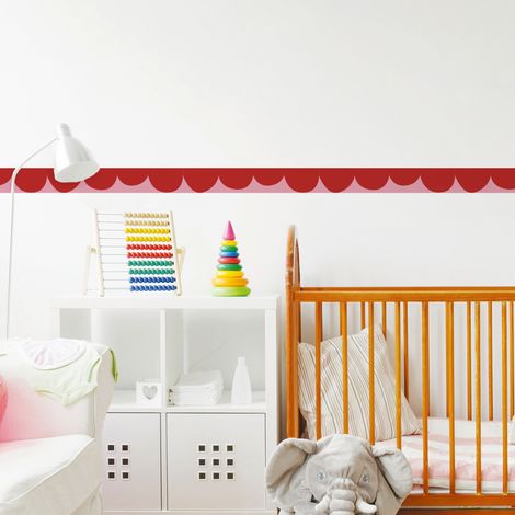 Frise décorative adhésive, festonnée irrégulier rouge et rose, motif géométrique, enfant, 5 cm X 300 cm (1/5)