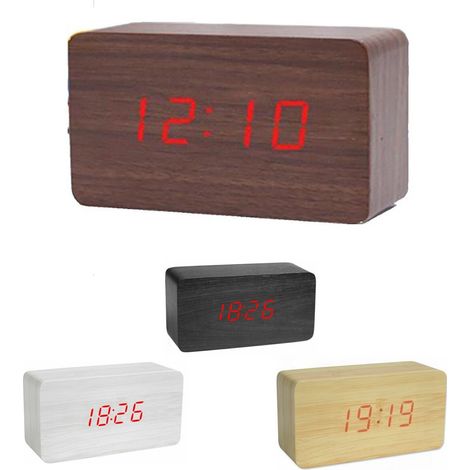 SVEGLIA OROLOGIO DIGITALE LED EFFETTO LEGNO CON SUONO ALLARME E TEMPERATURA 1295