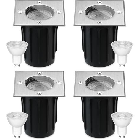 Spot Led Encastrable Exterieur sol Carré Pour Gu10, Spot Encastrable Exterieur IP67 Étanche 3W 230V 3000K Blanc Chaud, Borne Eclairage Exterieur pour Jardin Chemin Parc Cour (1/5)