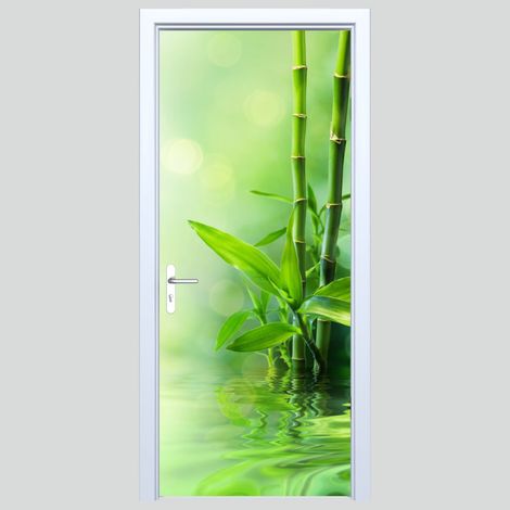 Autocollant de porte en tissu motif tige de bambou Zen 134PD