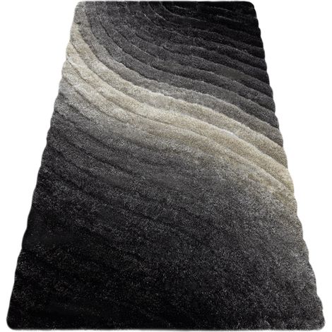 Modern Teppich FLIM 006-B1 shaggy, Wellen - Strukturell grau grey 120x160 cm