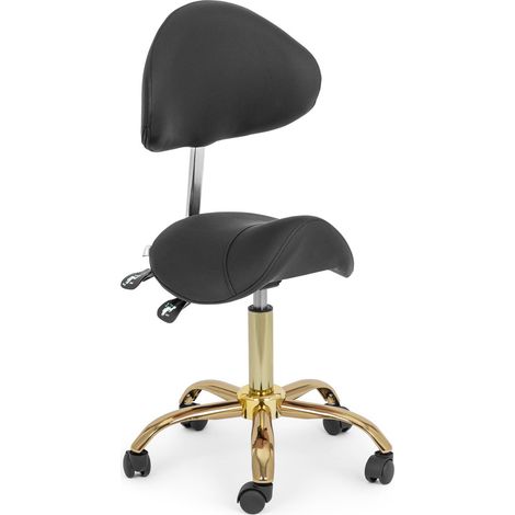 Sattelstuhl Sattelhocker mit Lehne Rollhocker Schwarz/Golden höhenverstellbar