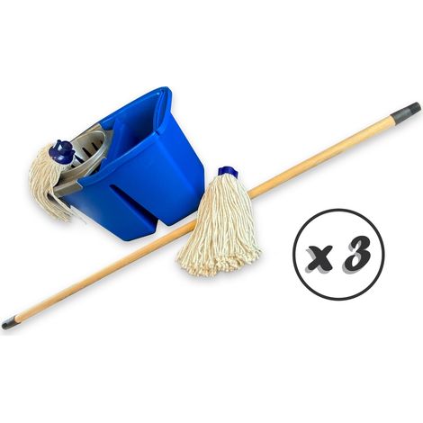 Kit balai à franges espagnol  Seau double bac professionnel 2x7 litres - Quantité x 3 - Seau double bacs pro + 2 franges espagnoles