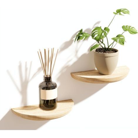 Set aus 2 halbrunden, schwebenden Wandregalen aus Massivholz (22 x 11 x 3 cm). Elegante Wandregale zur Verschönerung Ihrer Räume. Ideal für Wohnzimmer, Badezimmer, Schlafzimmer etc. (1/5)