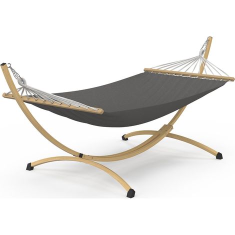Amaca XL con supporto in metallo effetto legno e tela grigia