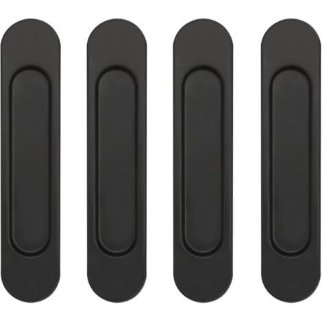 Lot de 4 poignées de porte coulissantes ovales auto-adhésives en alliage d'aluminium noir sans perforation pour portes coulissantes, fenêtres d'armoires (1/5)
