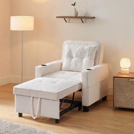 Canapé lit convertible 3-en-1 blanc avec porte-gobelets et port (1/5)