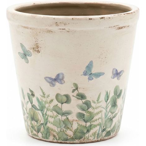 Pot de fleurs beige céramique papillon 12x11cm (1/2)