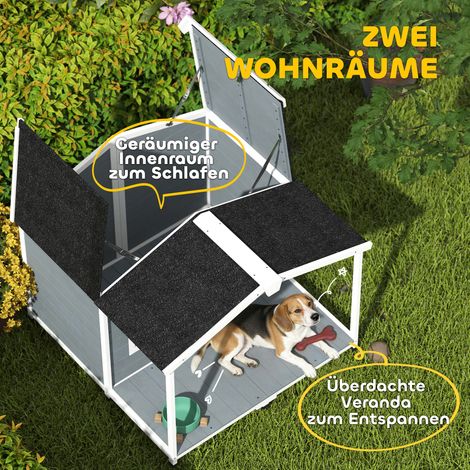 Niche surélevée en bois résistant aux intempéries avec toit en asphalte et terrasse, pour chiens de taille moyenne, 103 x 107 x 83,5 cm, grise (1/5)