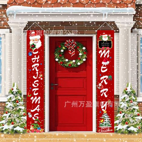 2 pièces de distiques de Noël, décorations extérieures, drapeaux extérieurs, tissu à suspendre style Père Noël elfe avec ambiance festive, drapeau décoratif à  suspendre 180 cm x 30 cm tissu polyester (1/3)