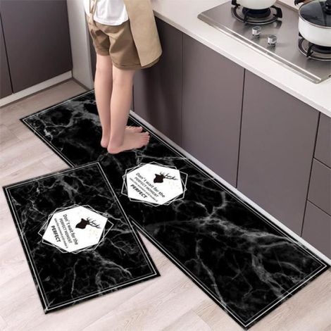 Tapis De Cuisine - Absorbant Antiderapant - Polyester - 120x40 cm + 40x60 cm - Lot De 2 (1/3)
