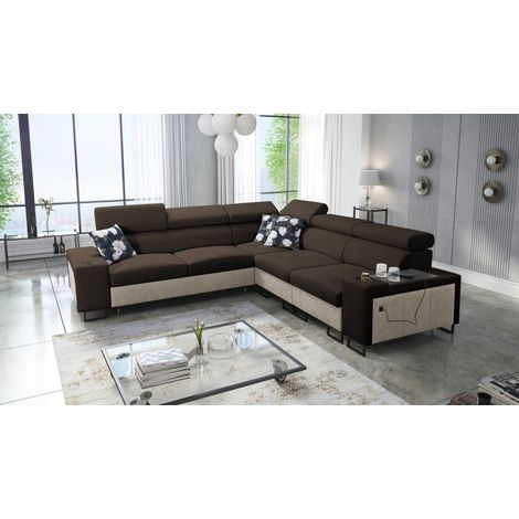 L-förmiges Ecksofa mit Schlaffunktion MELODY III, modern, luxuriös, Tauro/Freya Beige/Braun Rechts (1/5)