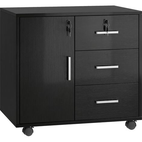 Caisson de bureau verrouillable avec 3 tiroirs, étagère ajustable et roulettes, noir, 40 x 60 x 56 cm (1/5)