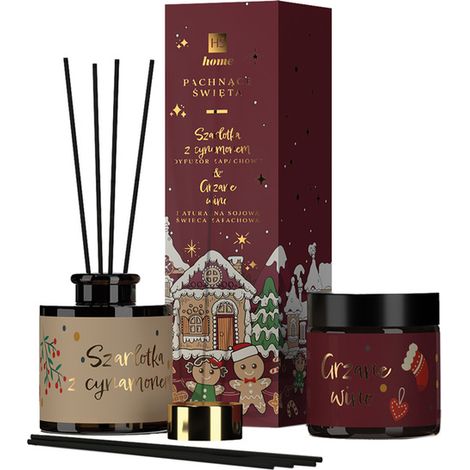Coffret de Noël parfumé Hiskin Home [Bougie 100 ml + Diffuseur 80 ml] Rouge (1/2)