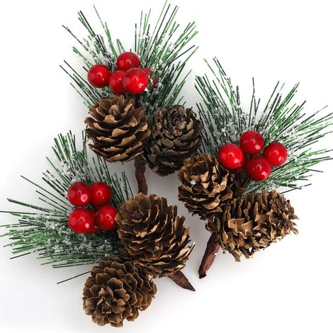Accessoires pour mini sapin de Noël : pommes de pin, branches de pin, décorations de Noël, petits arrangements floraux (1/5)