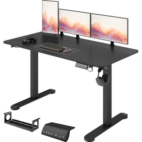 Bureau debout réglable noir 140x70 cm pour ordinateur et travail à domicile idéal ergonomique et moderne (1/5)