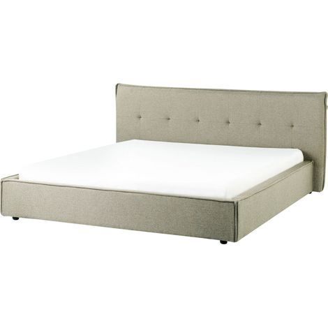 Letto ad acqua 180 x 200 cm tessuto Rivestimento in lino Gambe nere con testiera e rete a doghe Mobili da camera da letto Verde Lestre
