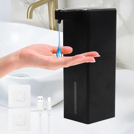 Distributeur de Savon Automatique, Distributeur Automatique de Savon Mural sans Perçage, Liquide 400ml IPX5 USB Rechargeable avec Détection 0.25s pour Cuisine Salle de Bain Toilettes(Noir) (1/5)