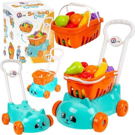 Carrello della spesa per bambini con cestino di frutta e verdura, a forma di gatto, con comoda maniglia 7570
