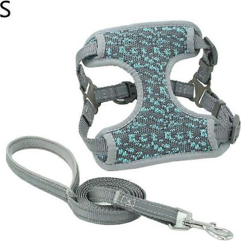 Harnais chien petit moyen grand lot gilet laisse anti-explosion réfléchissant respirant collier poitrine pour chiot chat bleu taille S