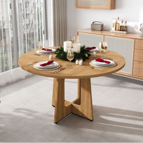 Table ronde en MDF 120 cm, effet chêne, H 76 cm, pour 4-6 personnes (1/5)