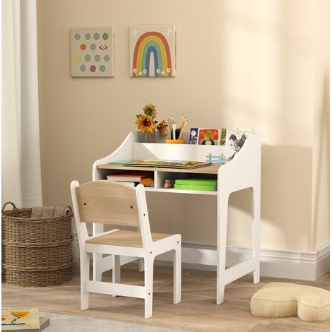 MODFU – Scrivania per bambini 60x48 cm in legno naturale con sedia e vani aperti, per 3-8 anni, portata 25 kg scrivania e 20 kg sedia – Legno naturale (1/5)