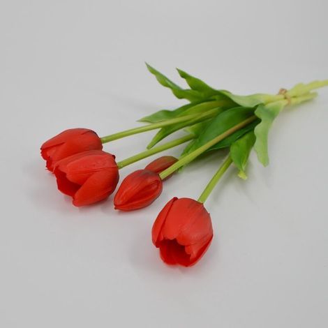 Tulipe artificielle- Effet réaliste - 40 cm - Bouquet - Fleurs artificielles- Décoration intérieure - Décoratif(Rouge) (1/2)