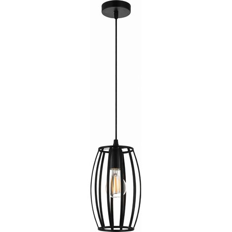 Lampadario Industriale a Sospensione E27 Nero in Metallo, Gabbia Vintage, Lampada a Soffitto per Cucina Isola Soggiorno Ristorante, Lampadina Non Inclusa