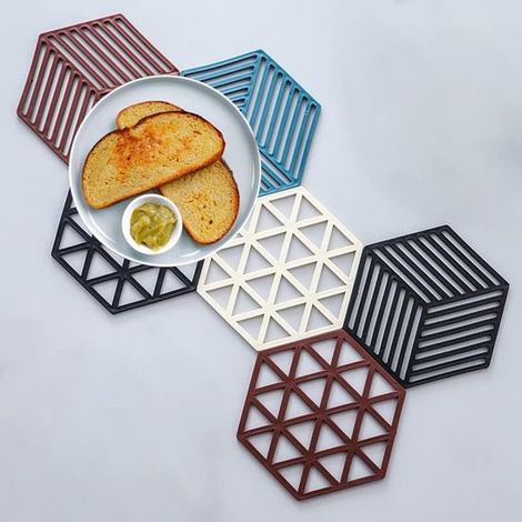8 piezas，Posavasos resistentes al calor，Juego de posavasos，Posavasos para bebidas，4 colores，Rayas y cuadrícula，Silicona，12,514 cm (1/4)